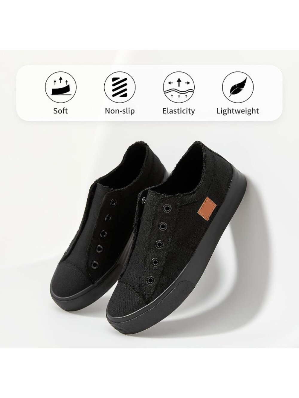 Womens Black Canvas Slip On Canvas Sneakers Non Slip Casual Fashion Sneakers - Picture 5 of 6